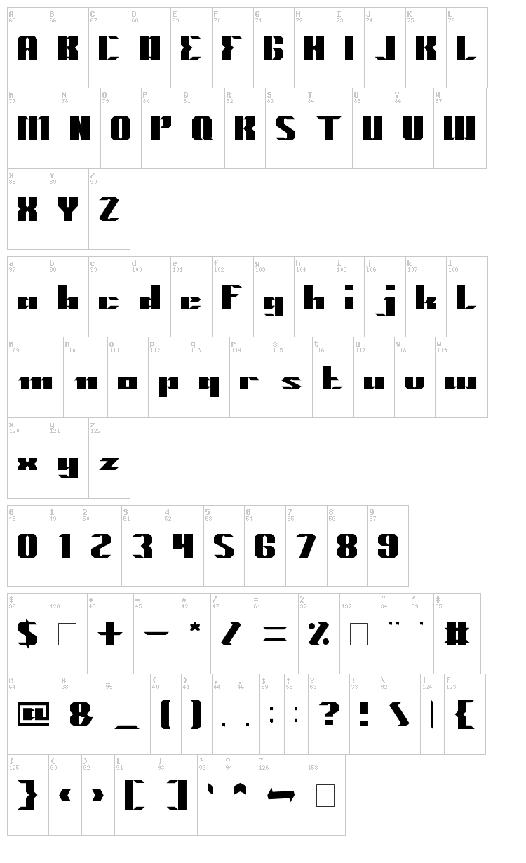 Machine Gun font map
